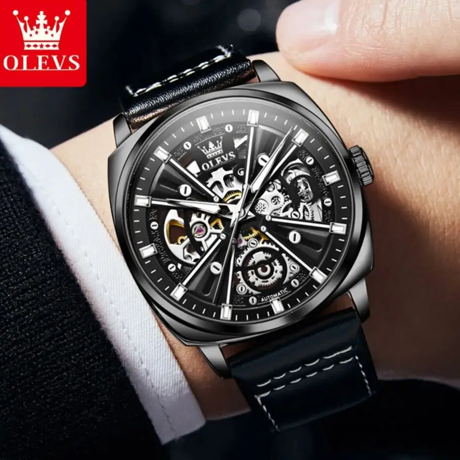 OLEVS 6685 Мужские часы Автоматические механические часы Многофункциональные часы Week Date Moon Роскошные часы для мужчин 30 м Водонепроницаемая светящаяся коробка