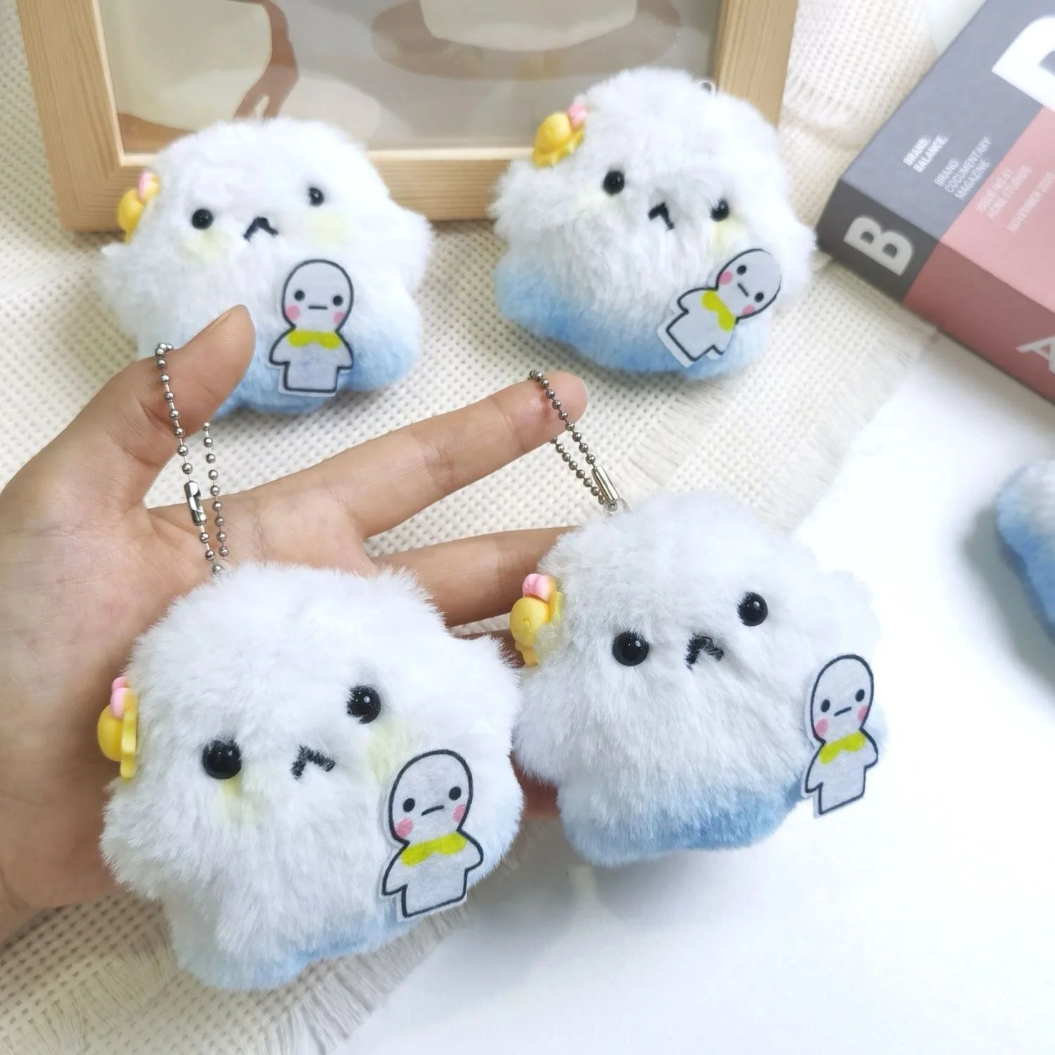 

9CM Cartoon Water wave egg Plush Keychain Cute Squeaking Girl Backpack Decoration Dolls Couple Charm Small Gift