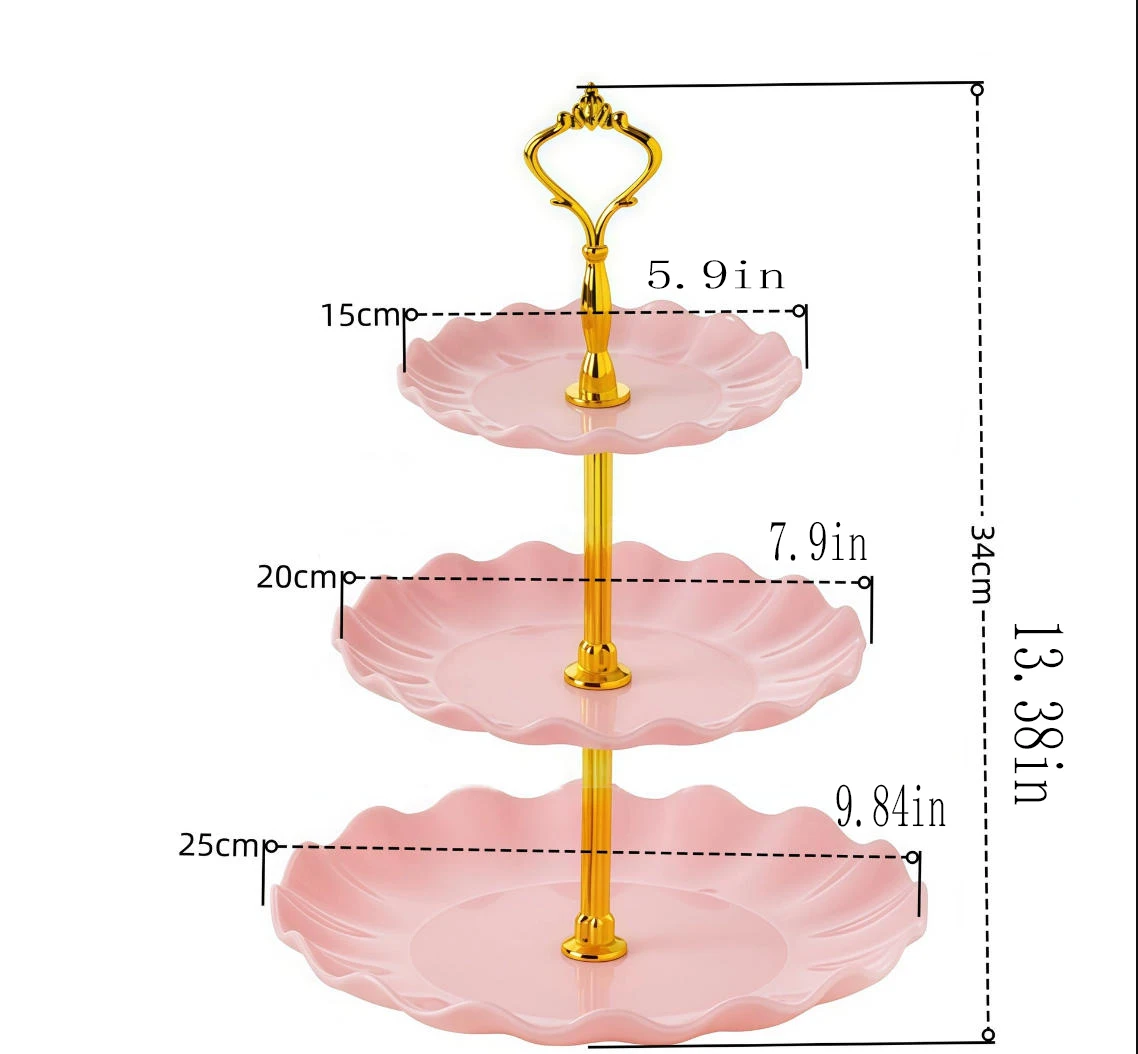 3-Tier Pink Heart Shaped Cake Stand For Creative Wedding, Birthday Party, Candy, Dessert, Afternoon, High Tea Valentine's Day, V
