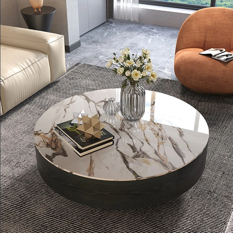 Light Luxury Modern Living Room Bright Rock Plate Tea Table Small Unit Nordic Simple Storage Creative Round Marble Tea Table