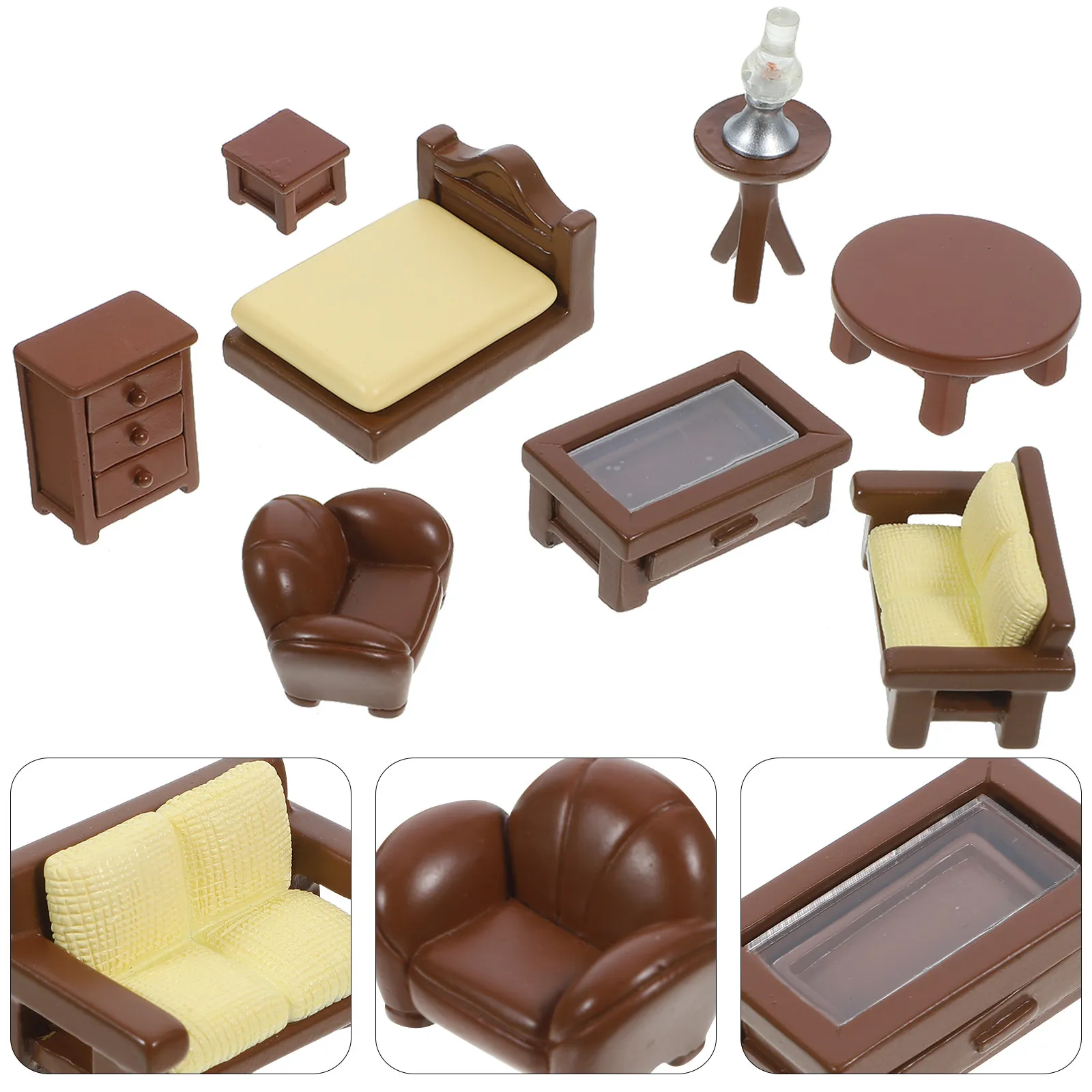 

1Set Miniature Furniture Series 1:12 Scale Luxury Dollhouse Decor Set Includes Sofa High Table Bedside Table Mini