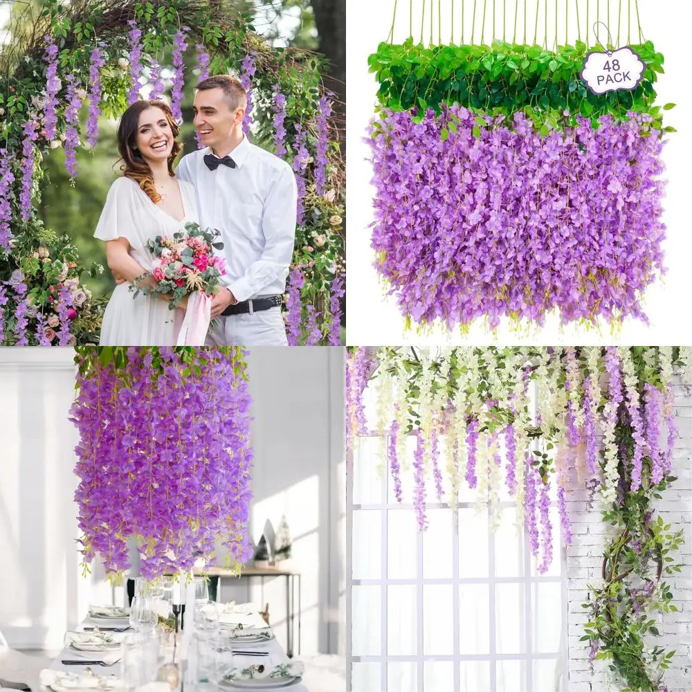 

Фиолетовая гирлянда из глицинии — 48 шт., длина 3,6 фута, искусственные подвесные цветы для свадеб, вечеринок, декора для дома и сада