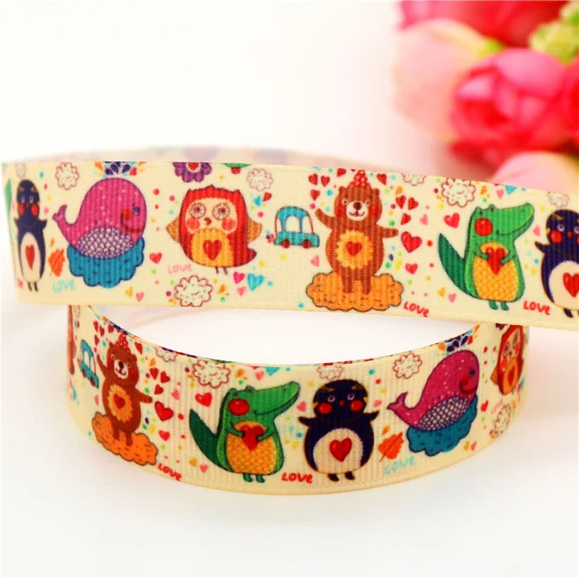 7/8''  animal cat Hamburger elephant printed grosgrain ribbon hairbow headwear party decoration diy 22mm D573