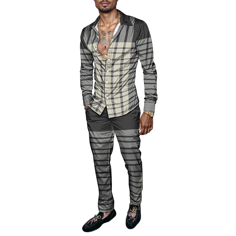 

2025 весенне-летний мужской комплект рубашек с принтом, модный простой мужской роскошный комплект из 2 предметов, легкий вечерние костюм с длинными рукавами, Ropa Hombre