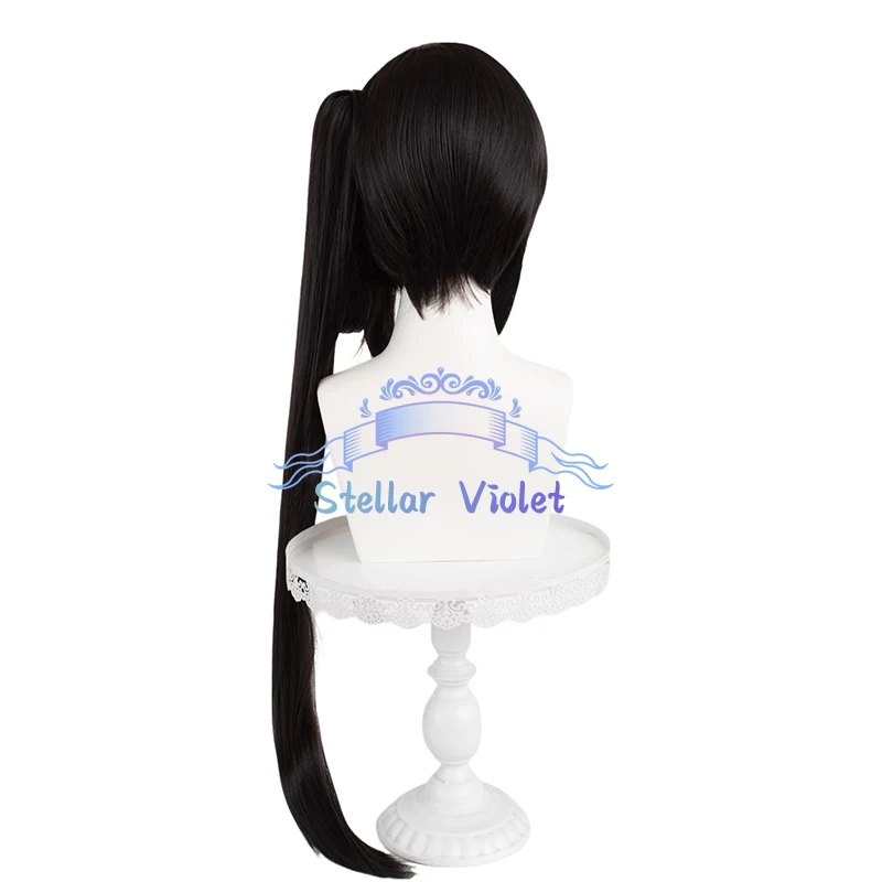 Jogo azur lane peruca chen hai perucas sintéticas cosplay trajes anime 90cm longo rabo de cavalo preto resistente ao calor chen hai cosplay perucas