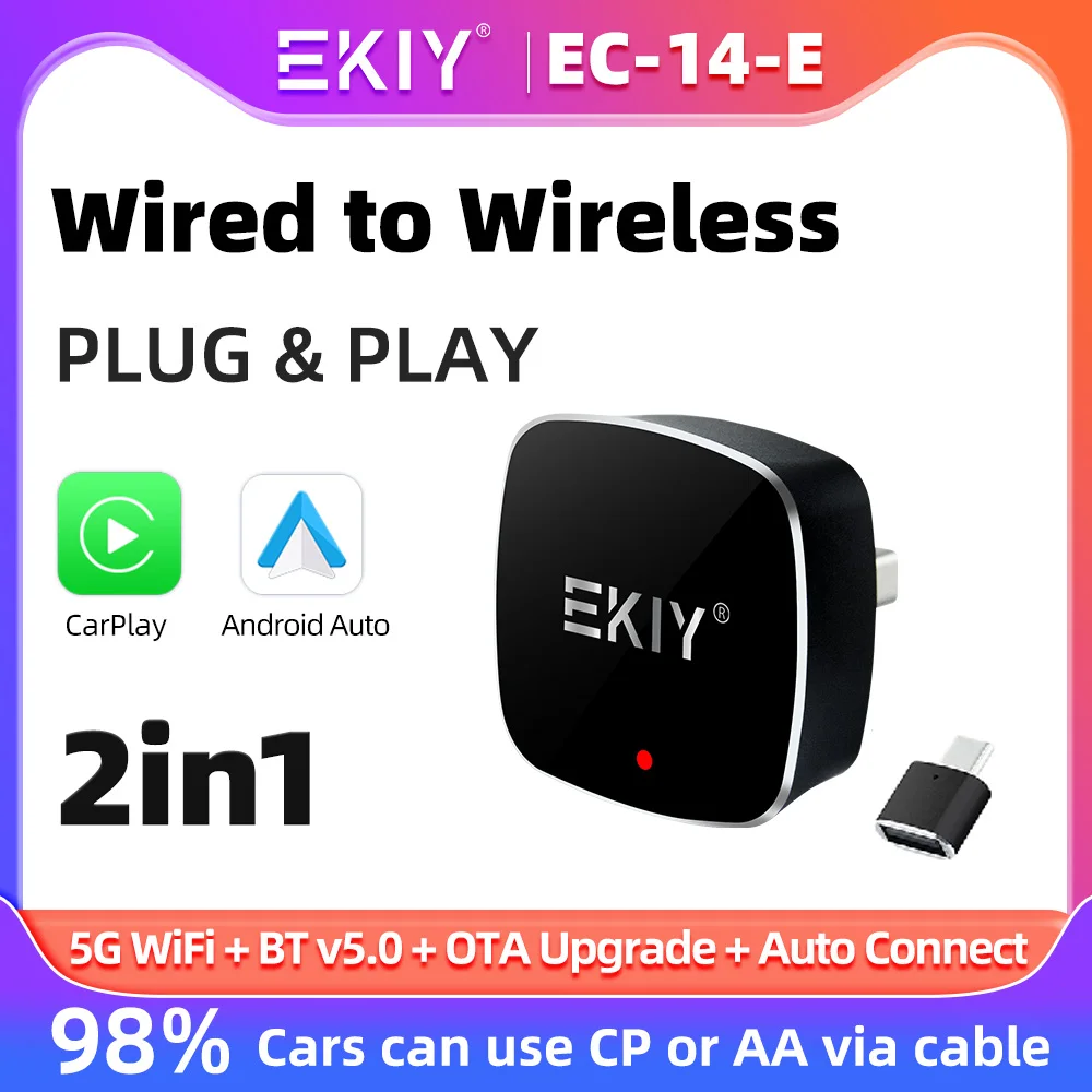 EKIY Wired to Wireless Android Auto CarPlay Box For Audi Toyota Mazda Nissan Chevrolet Suzuki Subaru Kia Ford Opel Skoda Hyundai