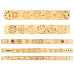Brass Six Emperor Coins Ruler Ornaments Fengshui Feet Meters Home Office Furnishing Carving Decoration Aesthetic Room Decor
