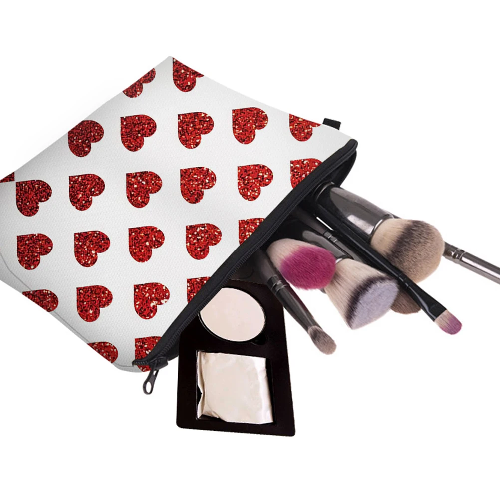 

Heart 3D Printed Bag For Women Makeup Storage Travel Pouch Durable Lightweight With Zipper Red Case For Gym