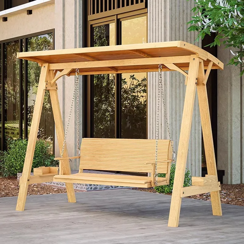Outdoor three-person four-person multi-person rocking chair Solid wood park  preservative wood Home version Cradle