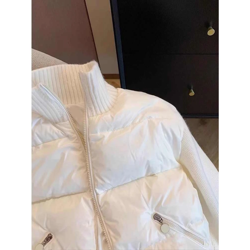 Parka bianco da donna Cappotto vintage a maniche lunghe con collo alto Cappotto caldo addensato imbottito a quadri Capispalla invernale 2025