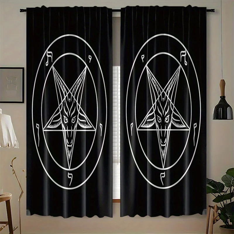 

2pc Satanic Pentagram & Goat Head Curtains – Sheer Light-Filtering with Rod Pocket for Bedroom, Living Room & Bathroom