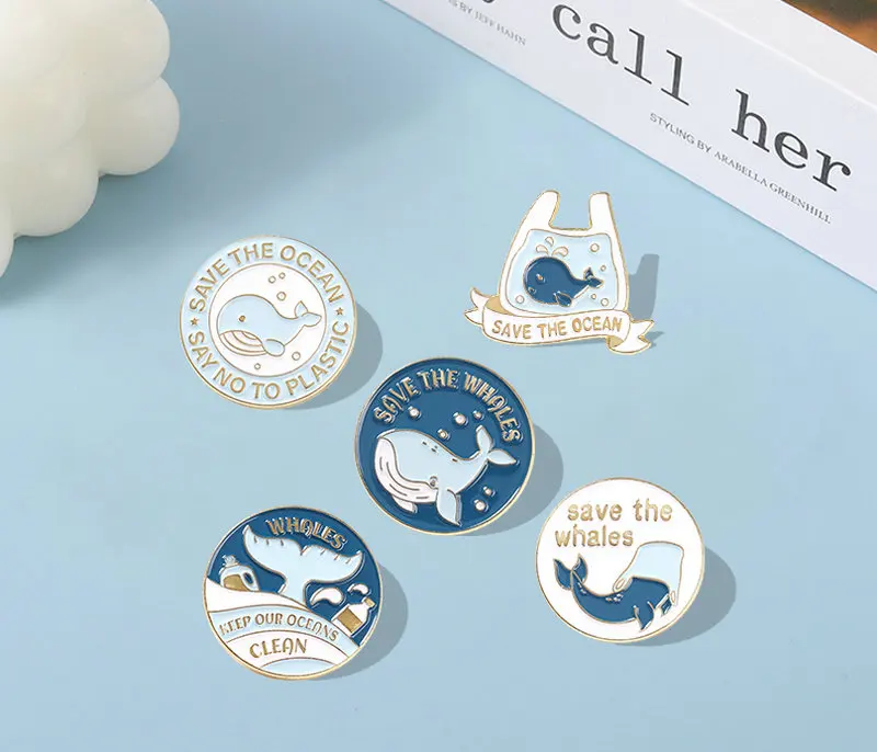 Enamel Pins Stop Plastic! Brooch Humpback Whale Tail On the Sea Lapel Pin Badges Whale Jewelry Save the Ocean