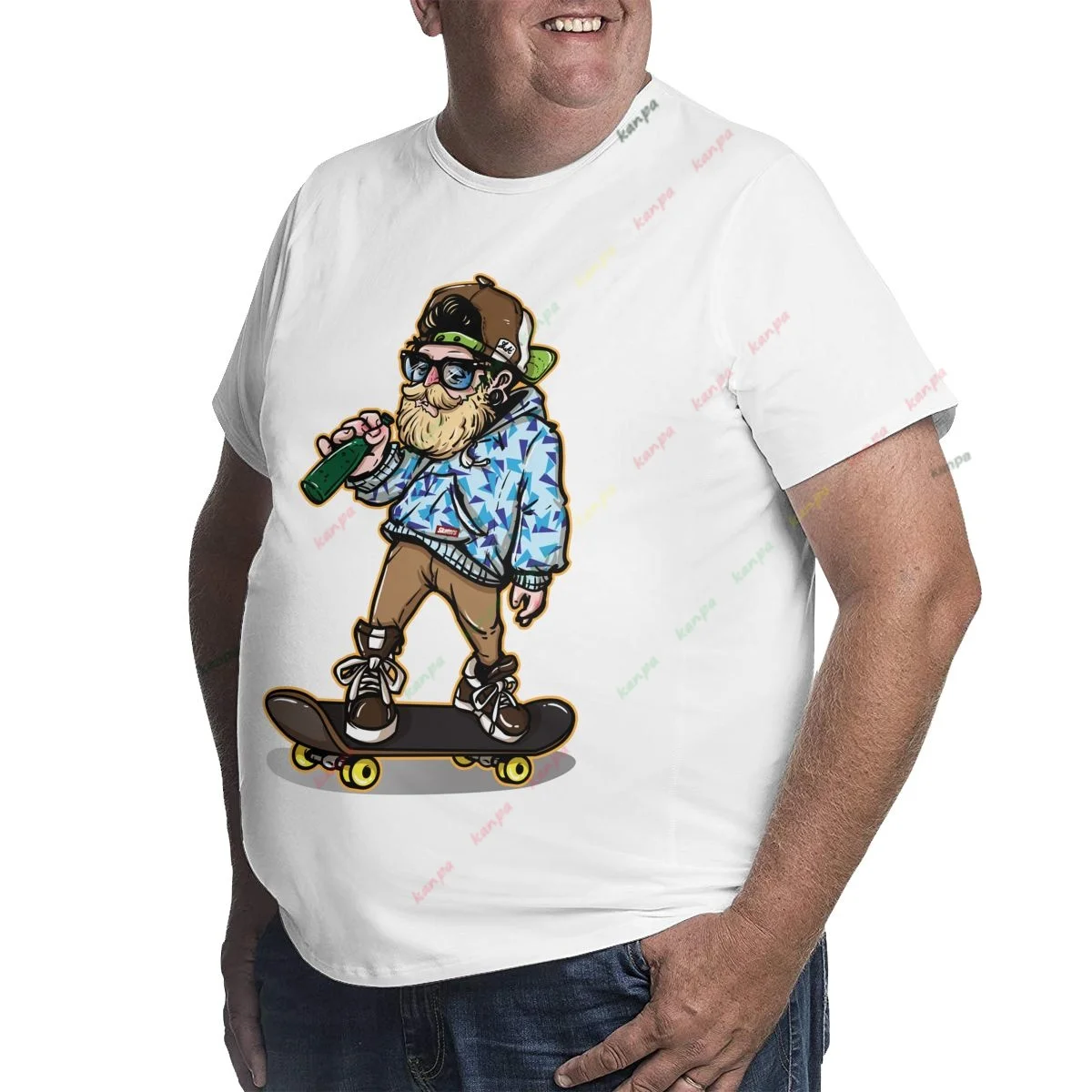 Oversized Men's Cotton T-Shirt 3D Print Cool Man Holding Beer Standing on Skateboard Drinking Dropped Short Sleeve Sportswear