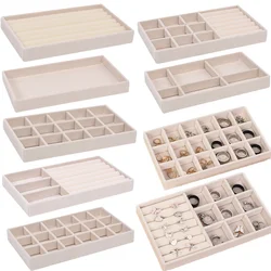 Bandeja de terciopelo para almacenamiento de joyas, cajón pequeño apilable, Beige, cajas de joyería y embalaje adecuado para anillos y pendientes, Simple y práctico