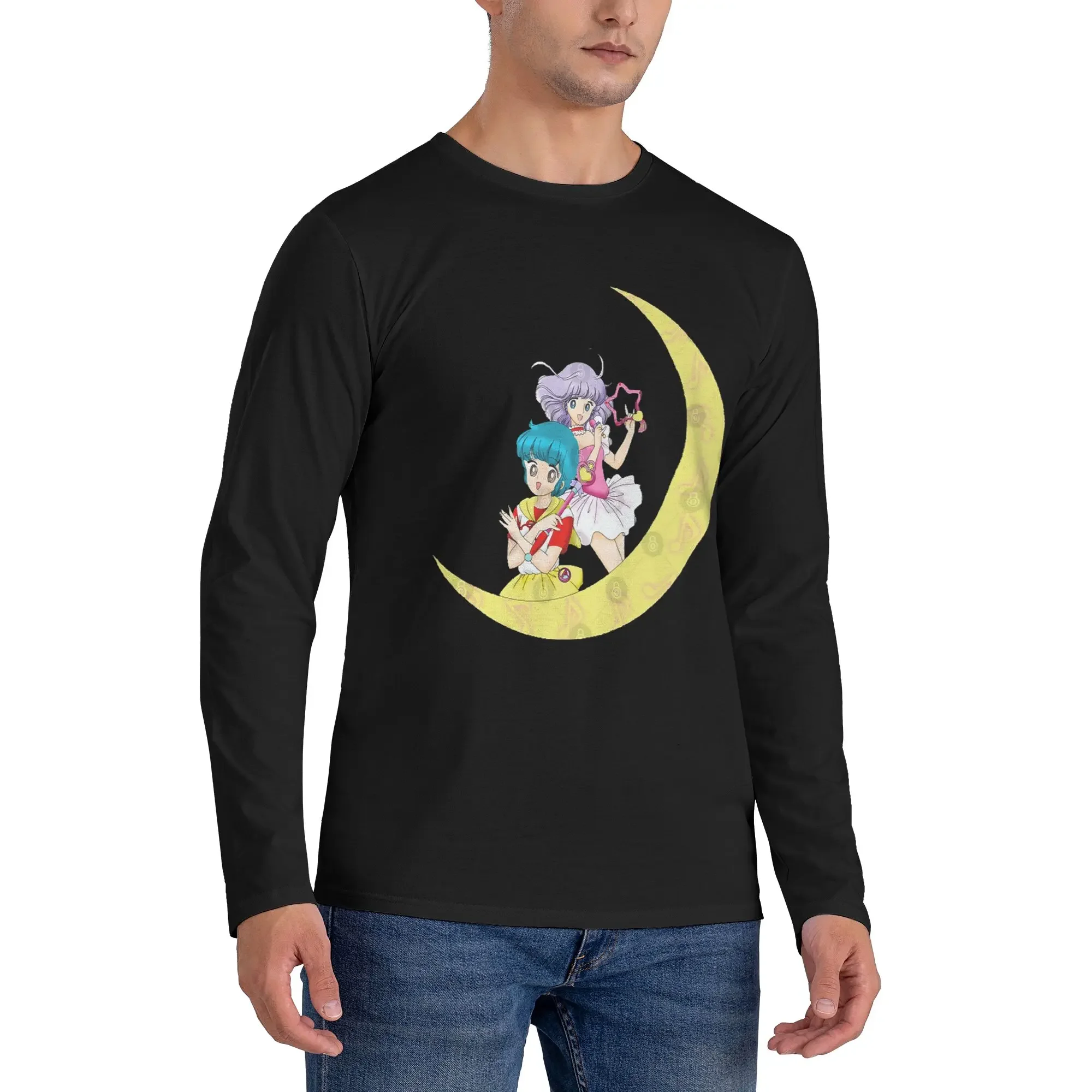 

Creamy mami Men's Long Sleeved T-shirt Breathable Round Neck T shirts Spring and Autumn Men tops