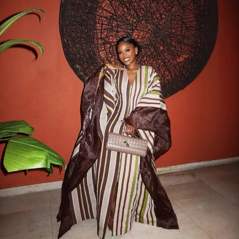 

Dashiki African Dresses for Women Summer Fashion African V-neck Long Sleeve Plus Size Long Maxi Dress Kaftan Abaya Dress Outfits