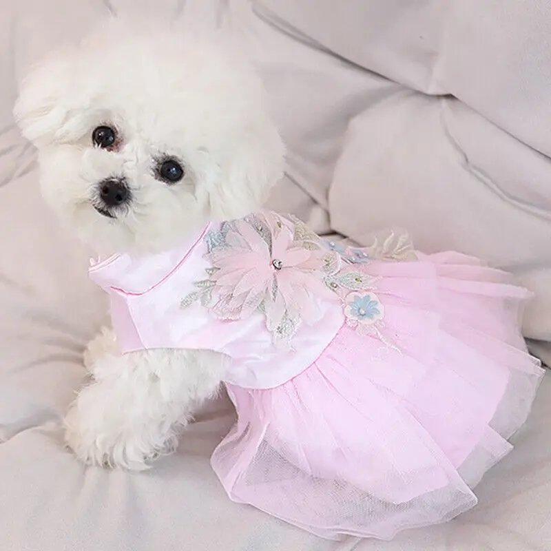 Sweet Summer Pet Princess Clothing Dog Dress Chihuahua Dogs Wedding Dress Clothes Lace Floral Embroidery Princess Cute Skirts