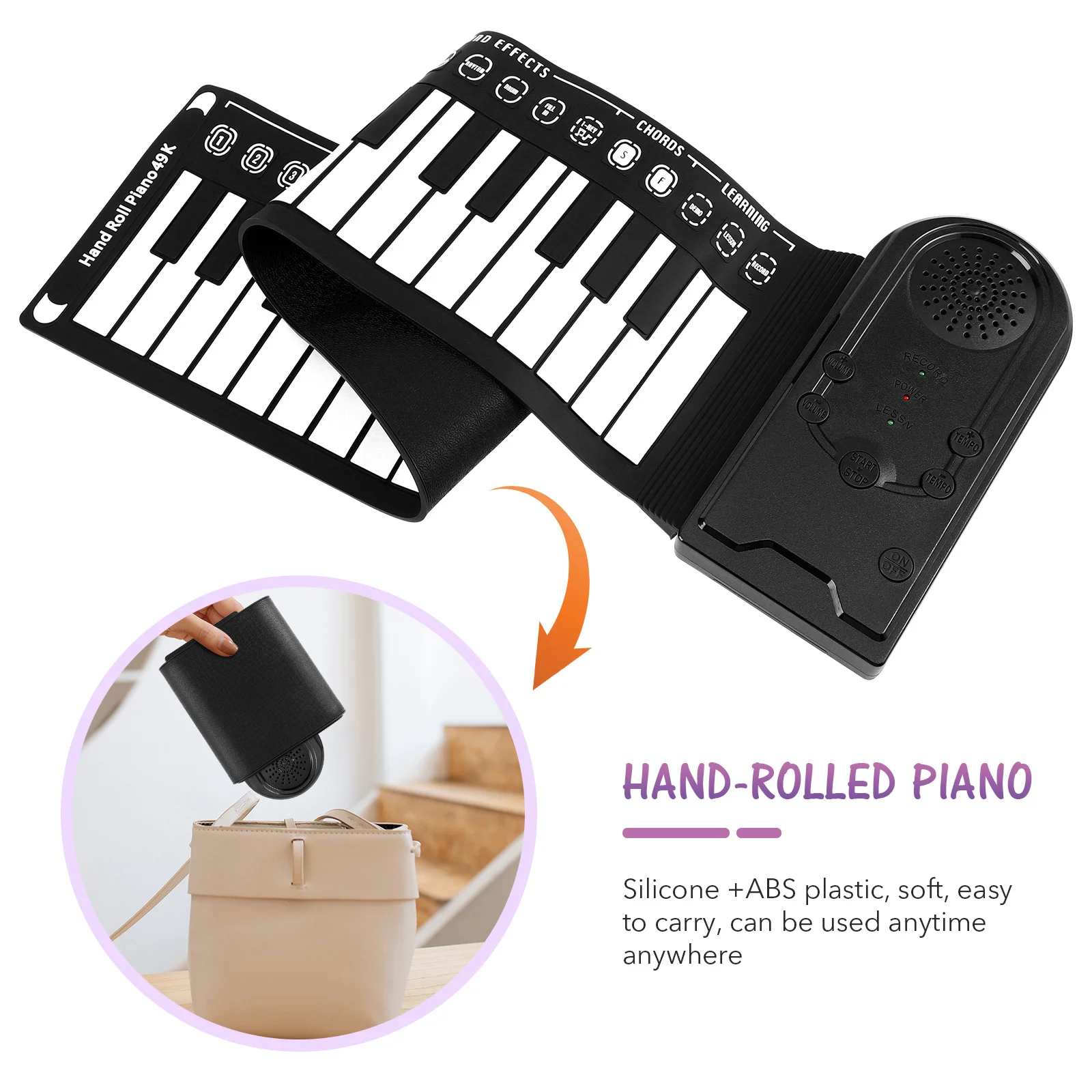 49 Keys Electric Piano Electronic Organ Roll Child for Children Keyboard Numpad Silica Gel Portable Foldable