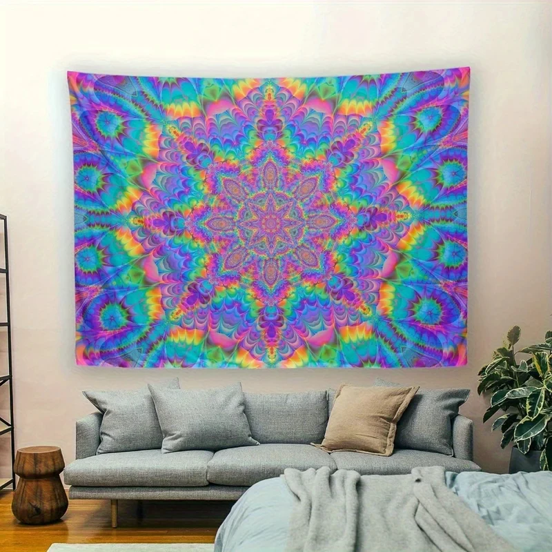 VIKAMA Psychedelic Mandala Tapestry, Colorful Trippy Boho Print Wall Hanging for Bedroom Dorm Living Room Decor