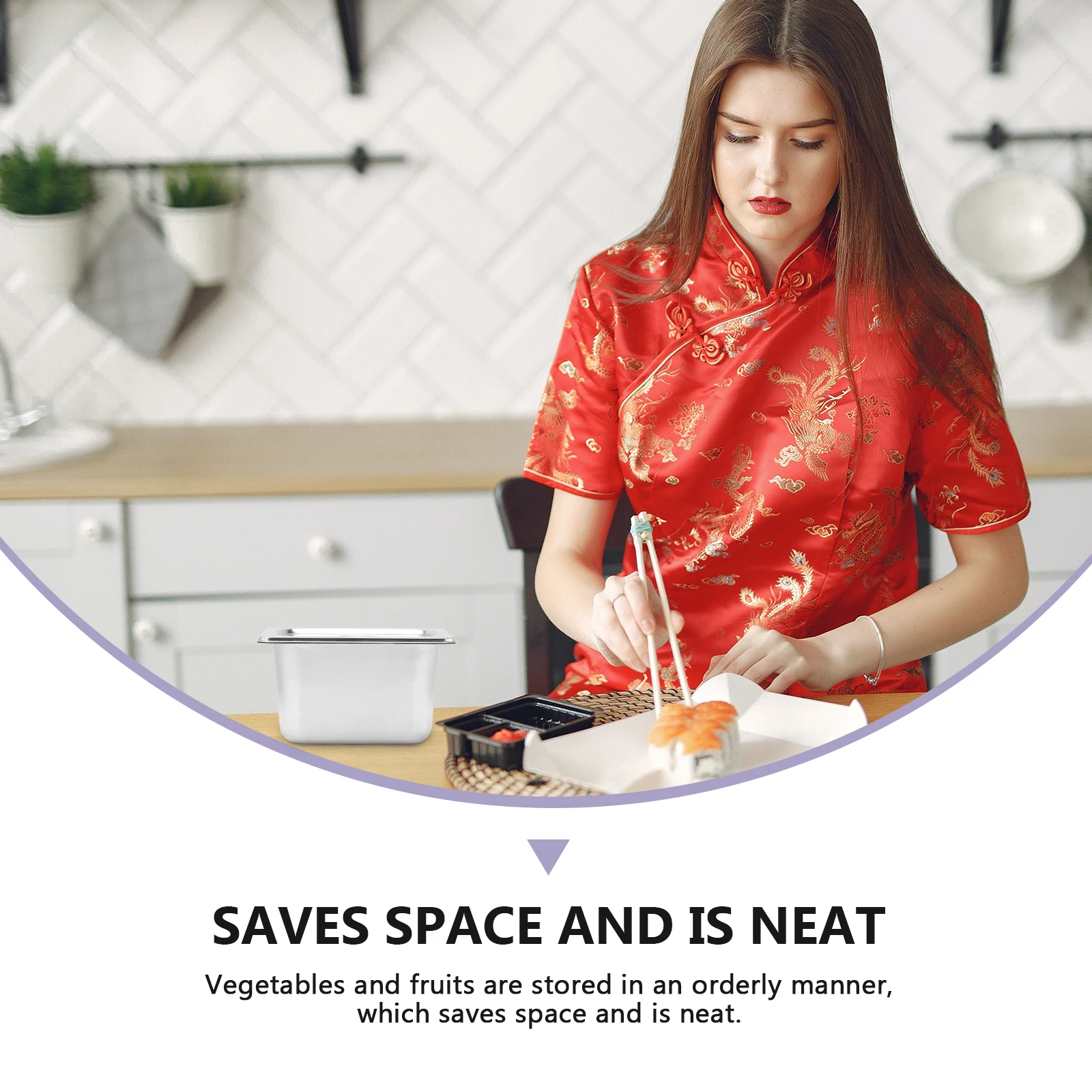 

1 set 1 Set Stainless Steel Food Serving Basin Square Vegetable Case With Lid For Fruits Vegetables Storage Dust Proof Kitchen