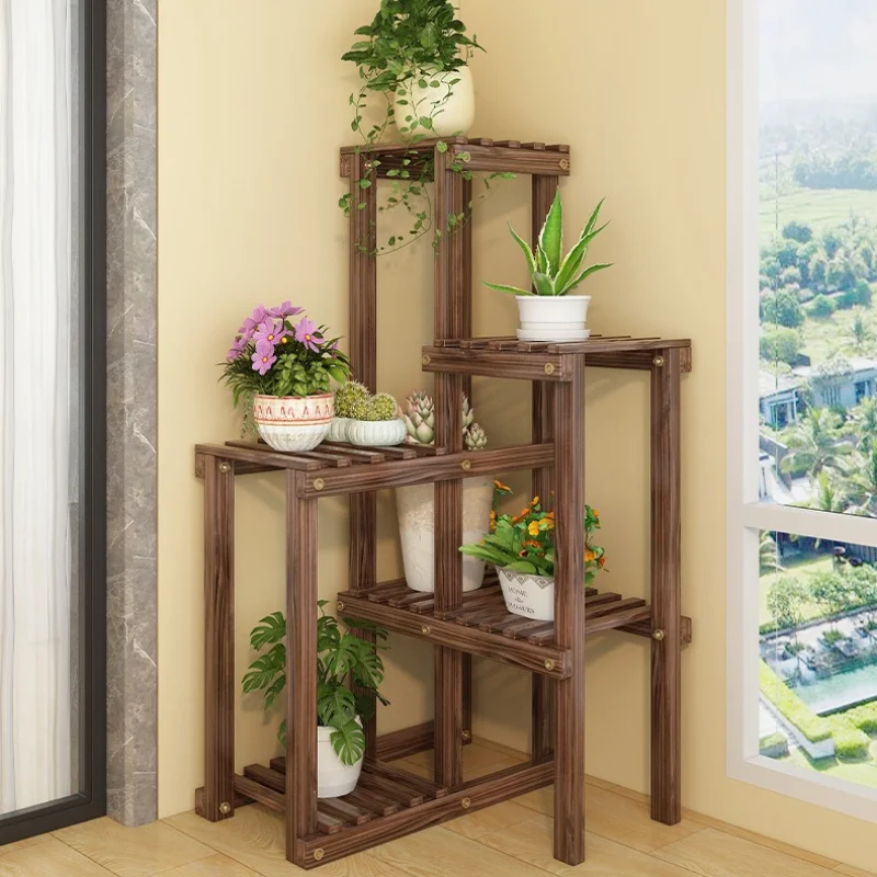 wood household flower stand living room corner multi-layer plant shelf multifunctional balcony stojak na kwiaty garden furniture