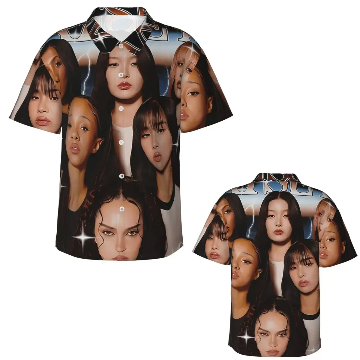 Katseye Global Girl Group Hawaiian Shirts Casual Men Short Sleeve Shirt for Summer Beach Men's Lapel Tops