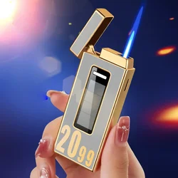 Touch Sensitive Solar Rechargeable Lighter Metal Outdoor Windproof Butane Gas Lighter Turbo Torch Blue Flame Jet Lighters