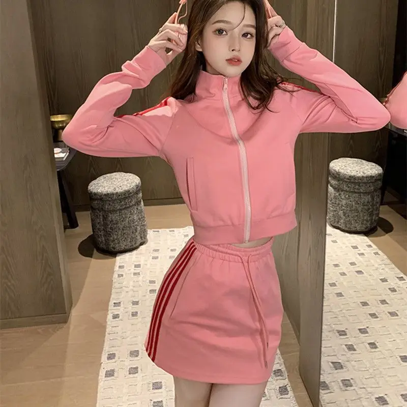 Fashionable casual zipper striped set 2024 new autumn and winter Hong Kong style sportswear two-piece set trendy