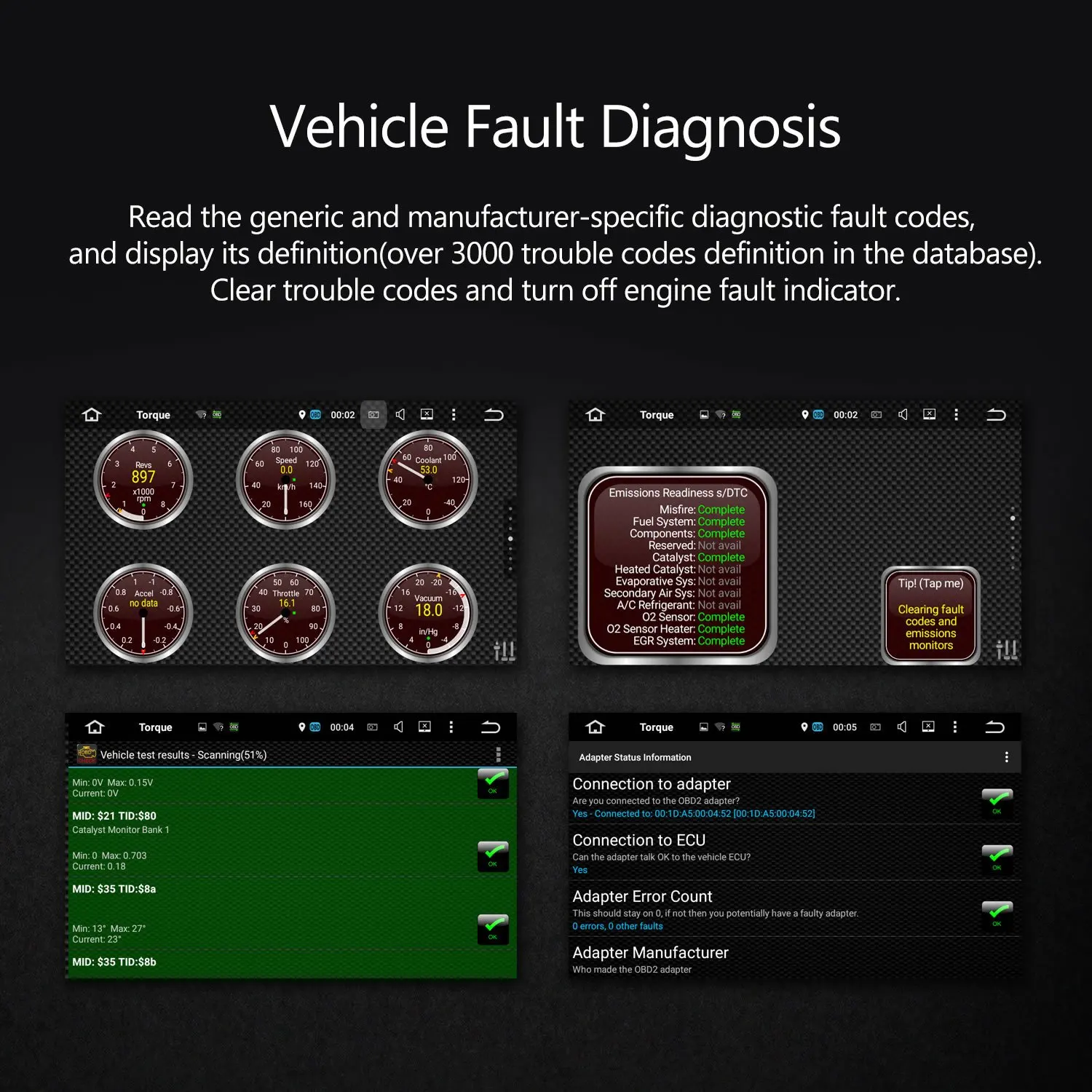 OBD2 Scanner Adapter BT, Wireless Diagnostic Code Reader OBD II Scan Tool Reset & Clear Check Car Engine Light