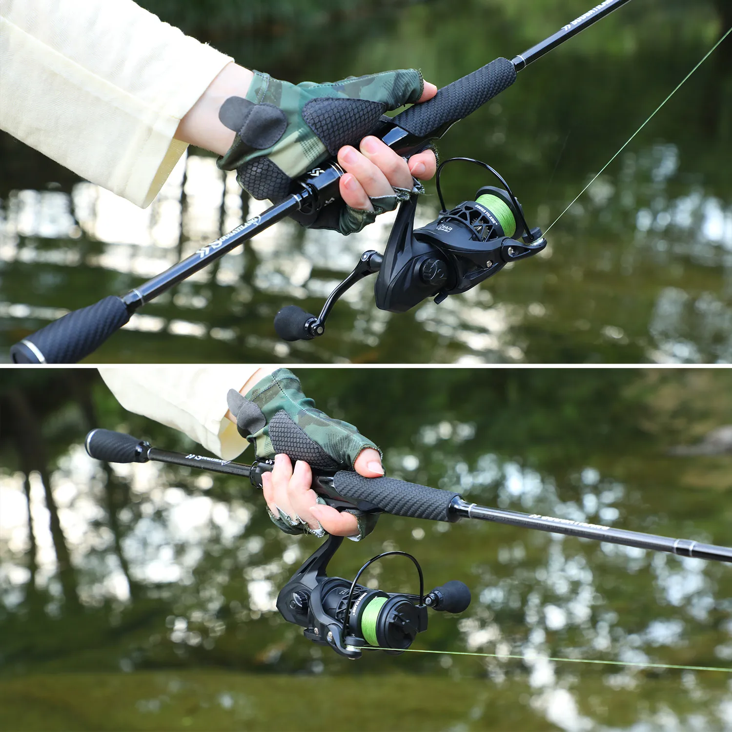 Sougayilang Angelruten-Rollen-Set 1,8m Vollspitze Kohlefaser-Köderrute 5,2:1 Übersetzungsverhältnis Spinnrolle für Süßwasser-Bassangeln – Detail 3