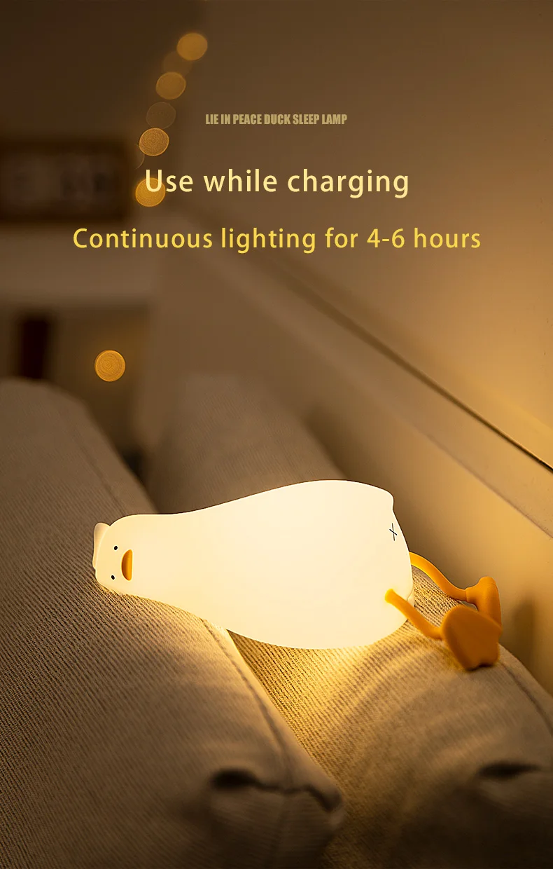 Duck Rechargeable LED Night Light Pat Silicone Lamp Bedside Cartoon Cute Children Nightlights for Home Room Decor Birthday Gift