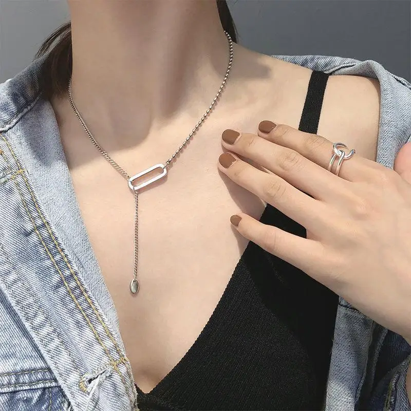 Wholeslae Square Necklace South Korea Dongdaemun Hip Hop Hipster Retro Chain Temperament Retro influencer accessories