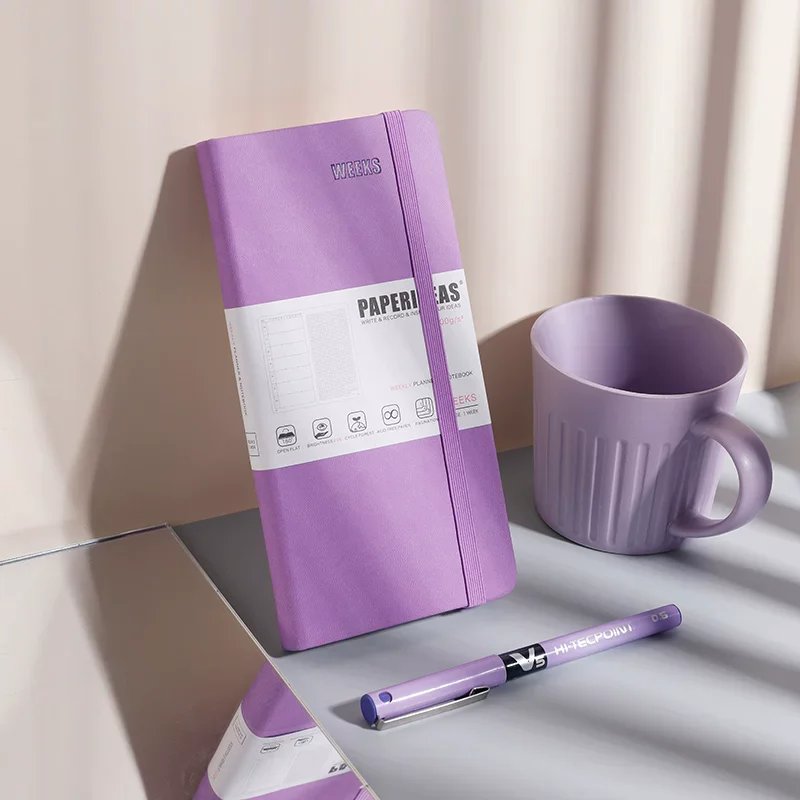 PAPERIDEAS Mini Pocket Weekly Planner Notebook Undated Self-filling Grid Inner Pages Portable Journal Stationery for Students