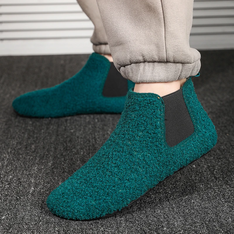 MAEDEF Men Cotton Shoes Warm Plush Lined Slippers Thin Bottom House Slipper Men Walking Shoes Ankle Boots Man Casual Flats Shoes