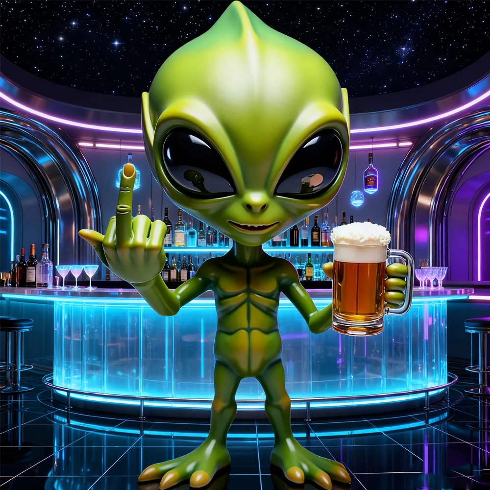 10 cm Funny Resin Alien Statue, Beer Drinking Alien Sculpture, Vivid Figurine, Outdoor Garden Home Decor Ornament