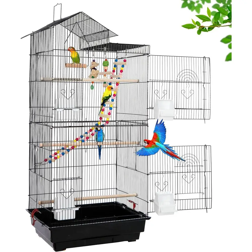 

Большая клетка для птиц 39 размера с подставкой, поддоном и игрушками - идеально подходит для мелких и средних попугаев и конуров