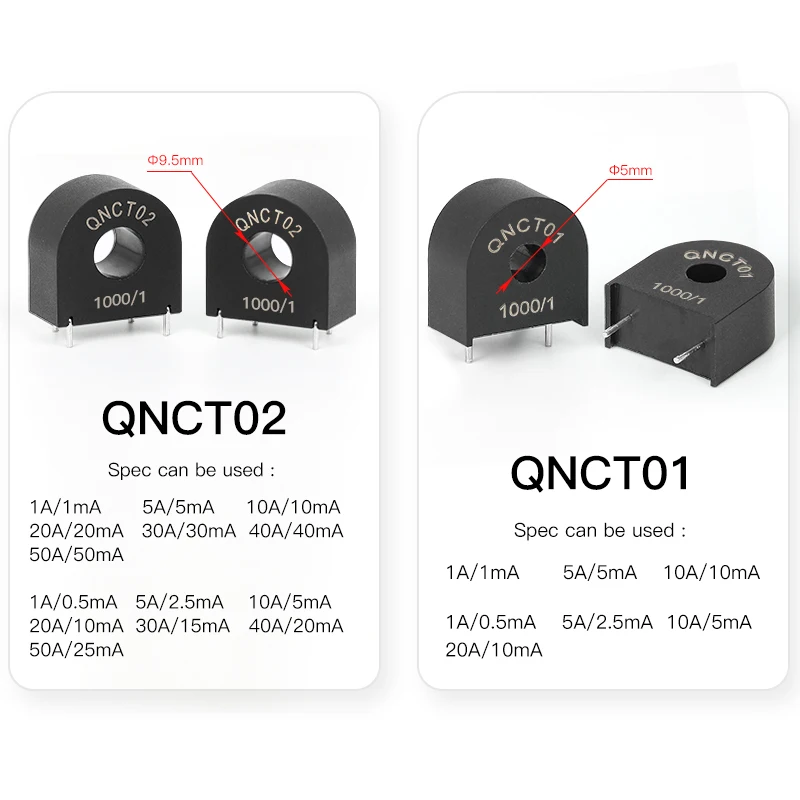 Precision Current Transformer Small CT QNCT11 5A 2.5mA 2000:1 5mA 1000 1 PCB Mount Current Transformer Sensor