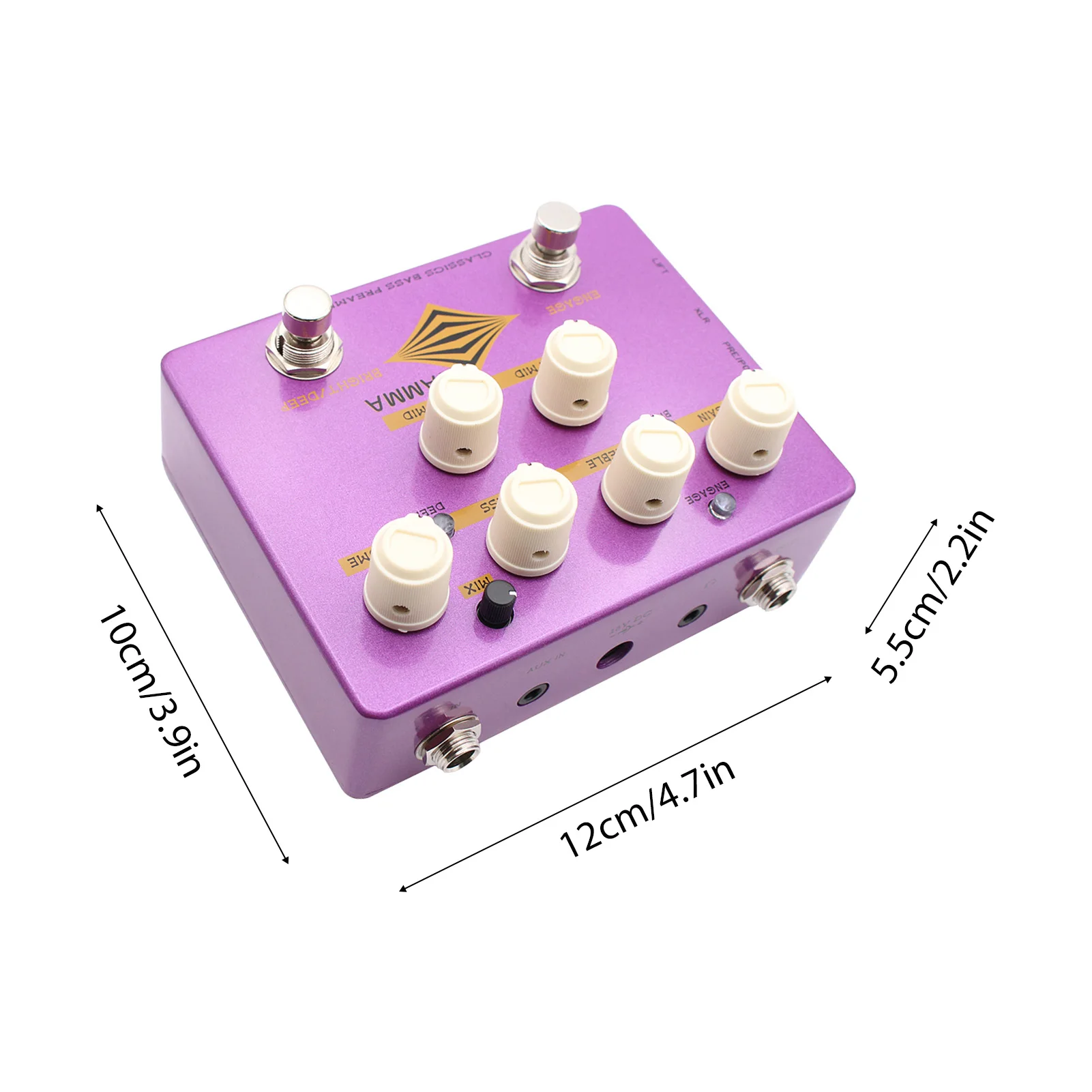 MOSKYAUDIO Gamma Bass Preamp DI تأثيرات دواسة 4-Band EQ مع مخرج سماعة رأس بمفتاح عميق ومشرق للصوت الديناميكي النظيف صحيح