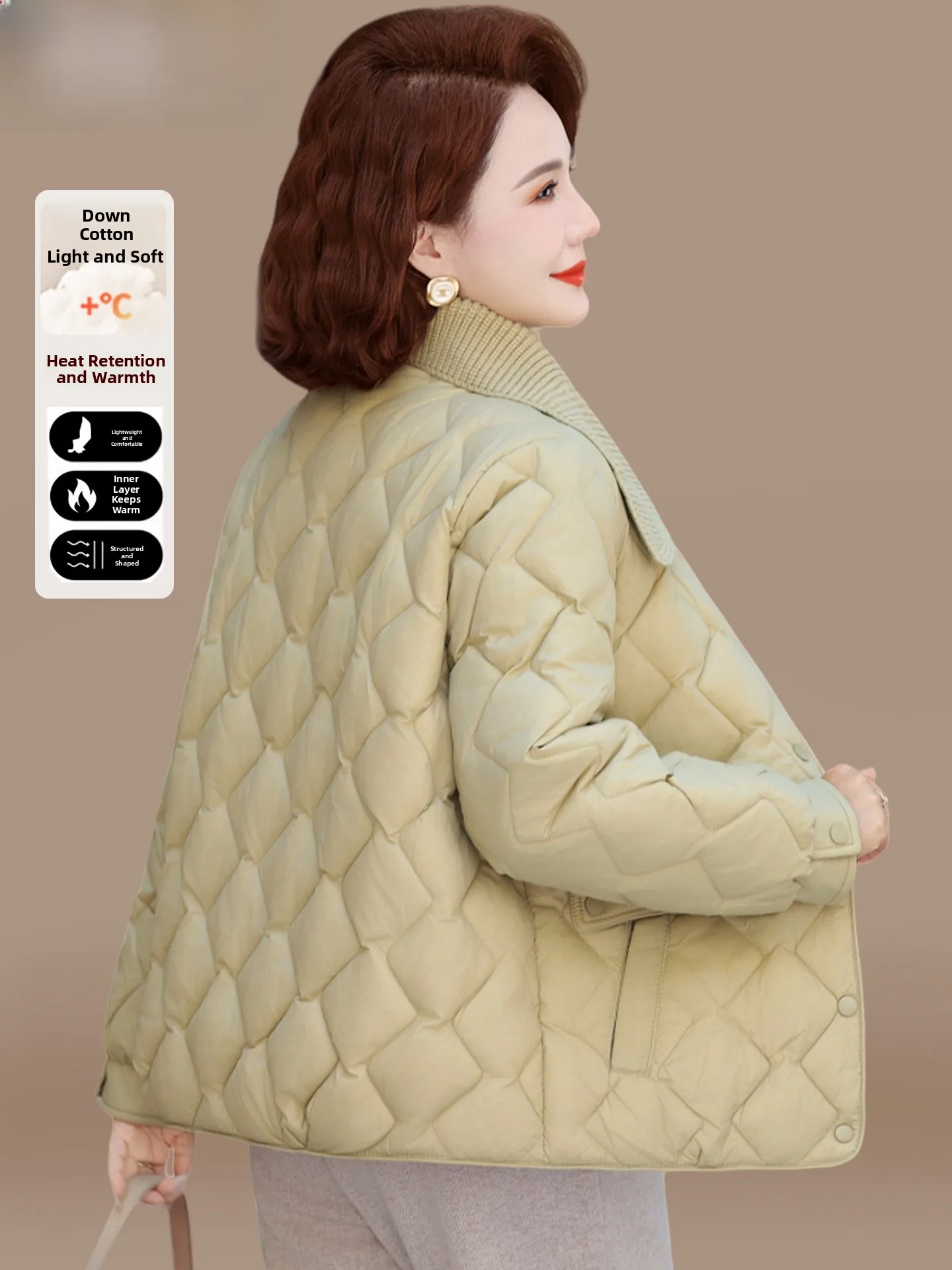 

Lightweight ort down Cotton Jaet for Young Mothers Middle-Aged Women Faionable Warm Polyester Fiber Coat Fem