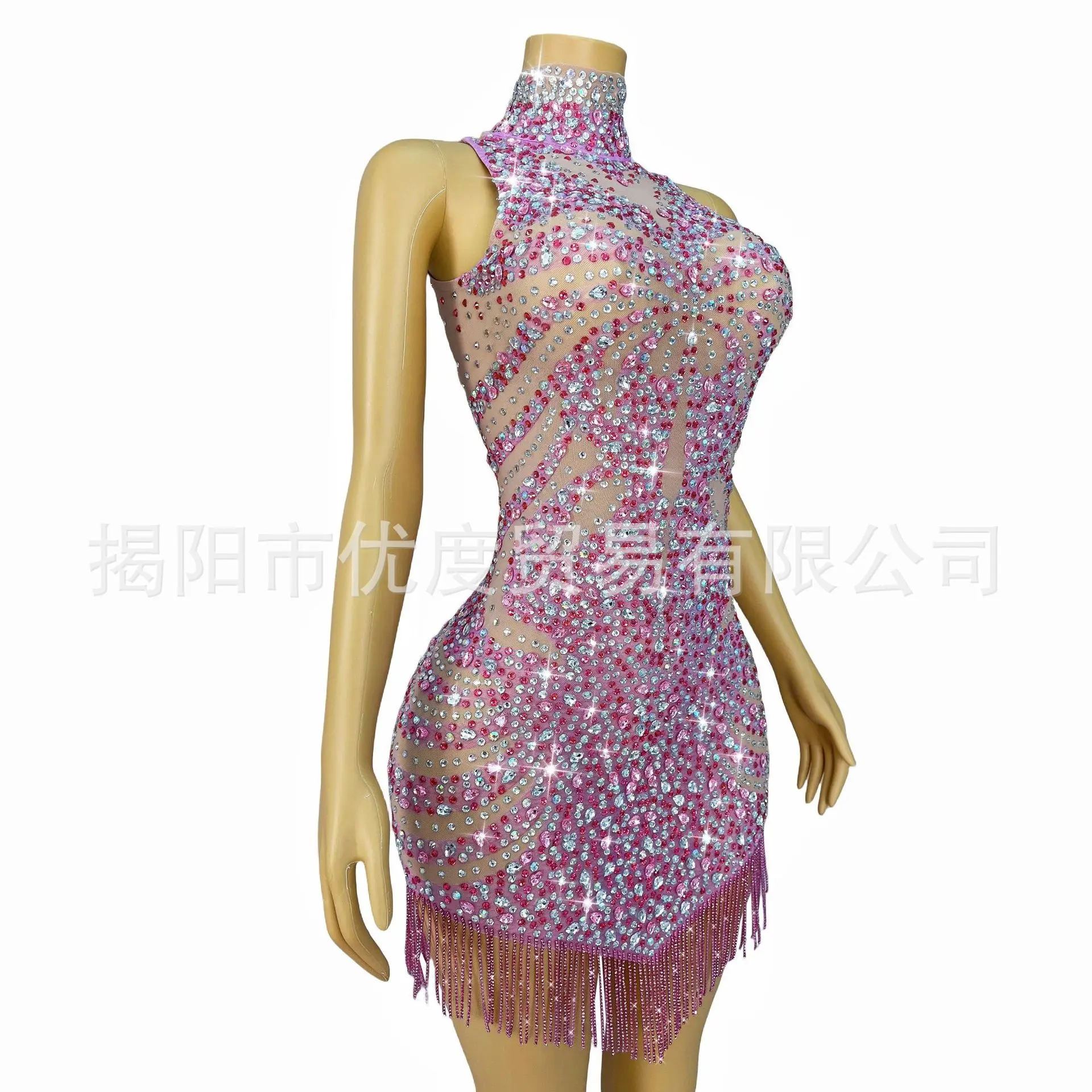 DJ لامعة مثير سليم سلسلة وحيد القرن فستان عيد ميلاد كوكتيل حفلة ليلة أداء قصير زهر الكرز فستان أرنب Abendkleid #2