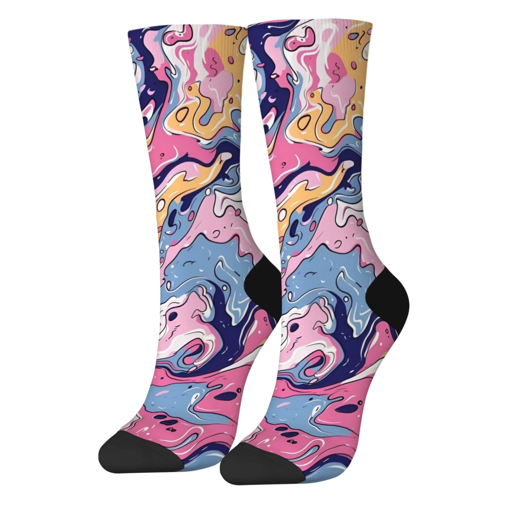 Abstrakte Kunst, schillernde, unregelmäßige Herrensocken mit Farbdruck, neuartige Harajuku-Retro-Streetstyle-Crew-Socken, lustiges Partygeschenk.