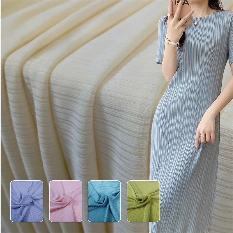 

Ice Tread Pleated Knitted Striped Fabric for Spring Summer High Elasticity Dresses Wrinkle Resistant Clothing Diy Sewing Cloth