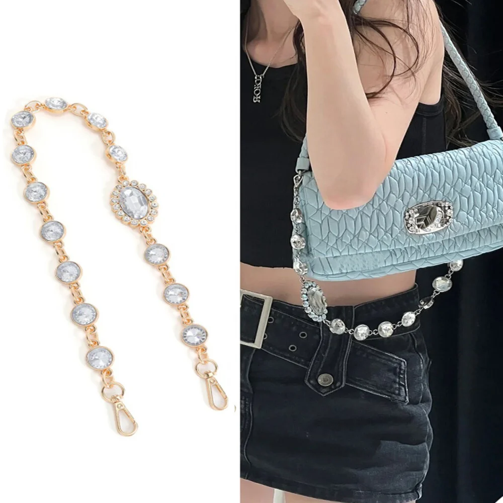 

HOLIN подходит для miumiu, цепочка со стразами, сумка через плечо, цепочка с кристаллами, цепочка с бриллиантами, ремень для сумки с драгоценными камнями, аксессуары для сумки подмышками