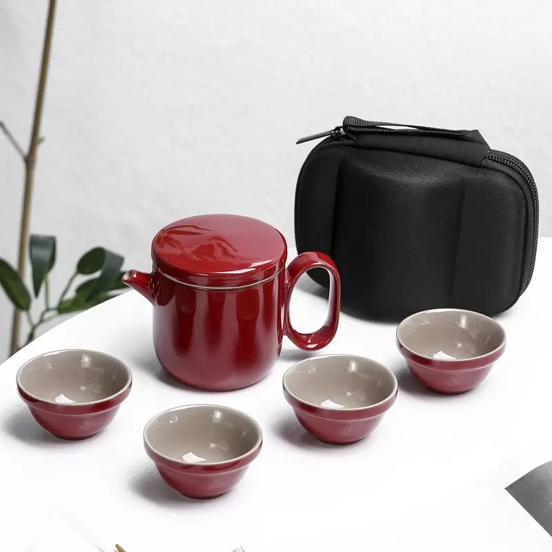 

Ceramic travel tea set simple quick cup a pot 4 cups car outdoor portable tea set gift customization
