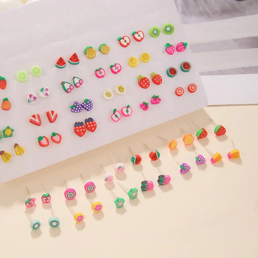 Trendy 36Pairs/lot Women Fruit Animal Stud Earrings Set New Fashion Resin Colorful Multi-style Party Birthday Gifts Female Ear