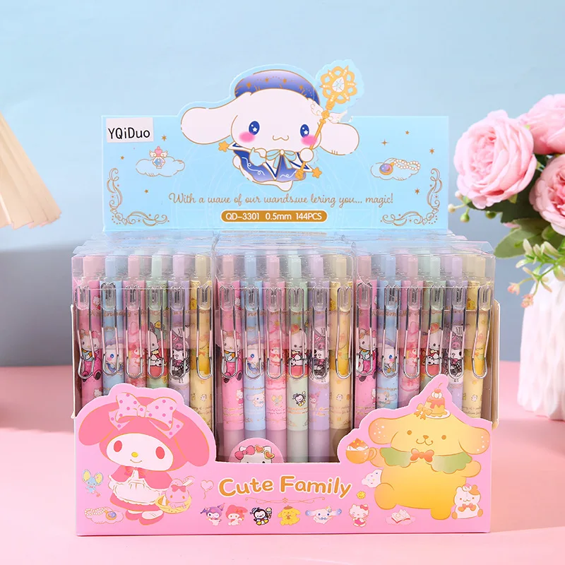 12pcs/144pcs Cute Sanrio Press Gel Pens 0.5mm Black Neutral Pen Student Writing Stationery Kids Gift