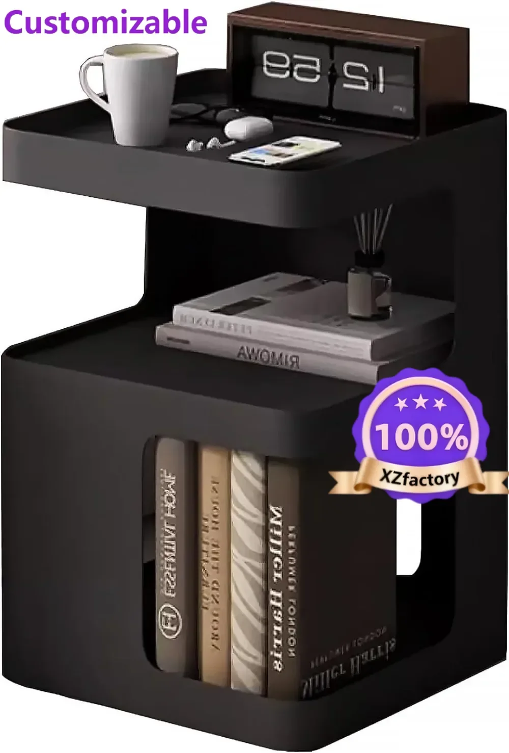 Customizable Modern Metal Side Table,  No Assembly Required for Bedroom Living Room 3-Tier Nightstand with Storage