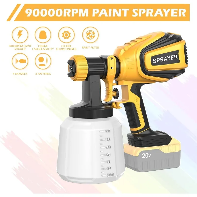 Cordless Paint Sprayer 90000RPM High Speed Electric Spray Paint Gun with 1400ml High Capacity Container Easy to Clean 4