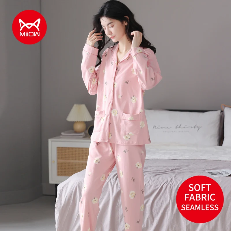 

MiiOW Cute Animals Cotton Long-sleeved Trousers Autumn and Winter Loungewear Pajamas Women's Homewear Suit Pajamas Women