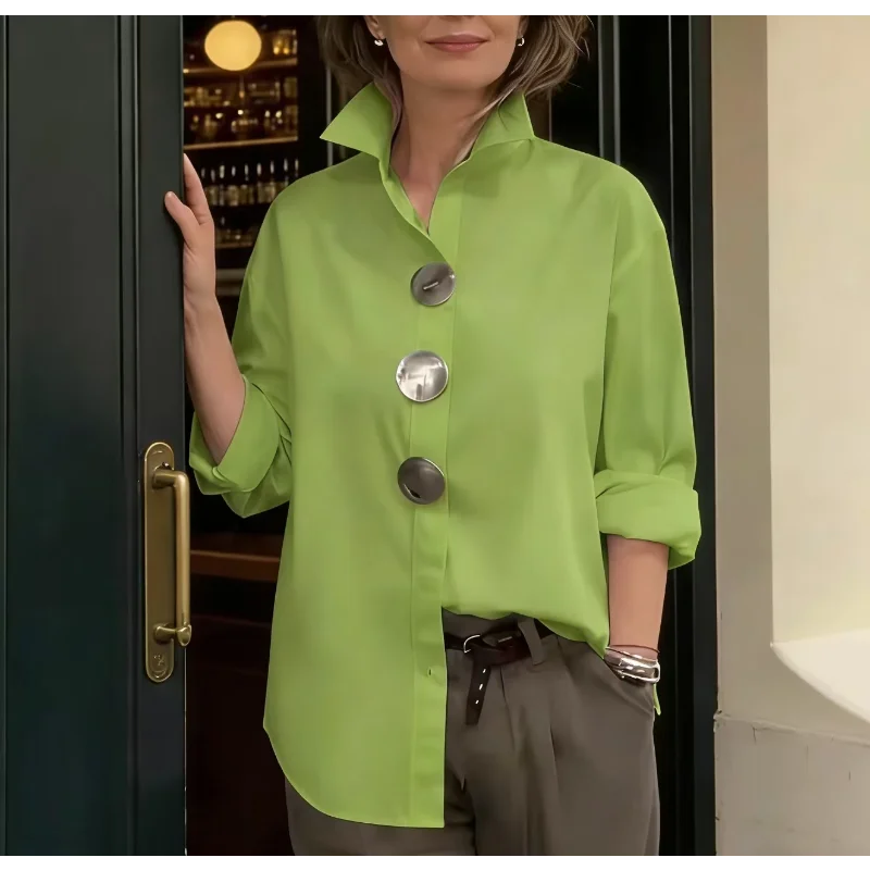 

New Women's Oversized Button Down Shirt Turn Down Collar Long Sleeve Casual Loose Blouse Top